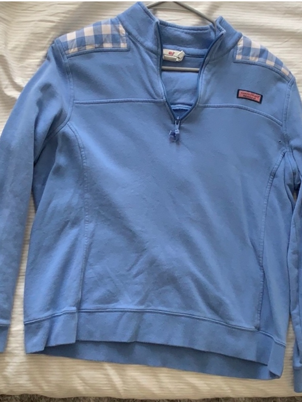 Vineyard Vines Light Blue Quarter-Zip Pullover with Plaid Accents